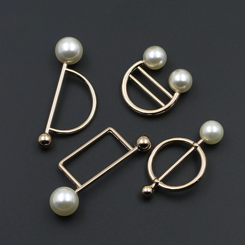 3529★ Versión coreana de moda con hebilla de anillo de metal, hebilla de alfiler de perla, abrigo, chaqueta, suéter, bufanda, accesorios, hebilla decorativa, hebilla de cinturón