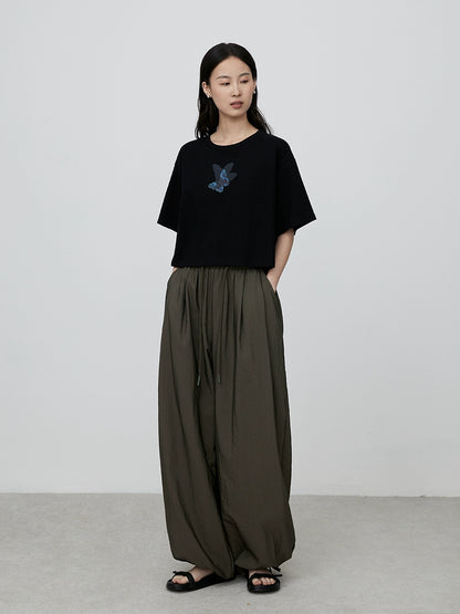 Pantalones anchos con cintura elástica color verde oliva elegantes de CAREMIND, monos casuales atados con forma de pera a la moda 