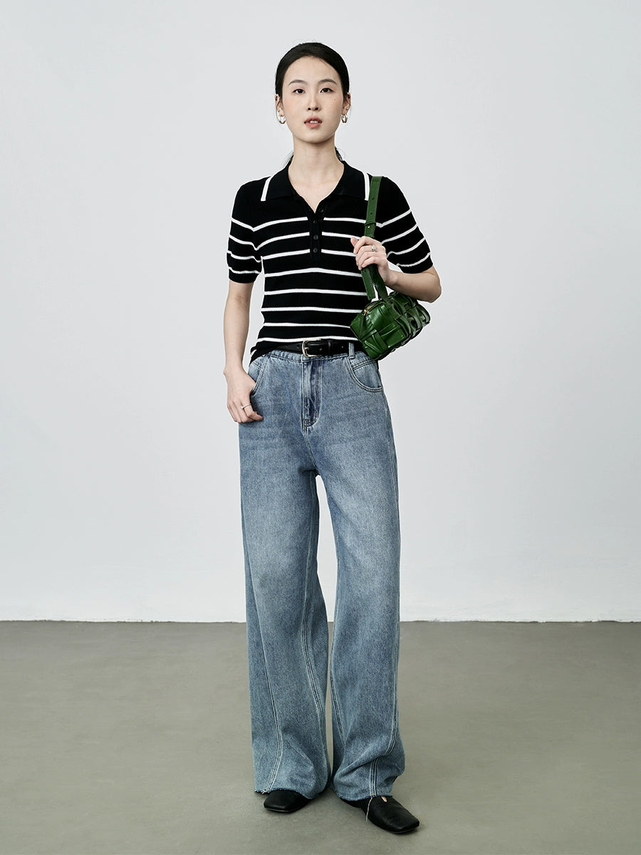 [Nuevo producto] Pantalones vaqueros de pierna ancha estilo retro americano CAREMIND, pantalones holgados con drapeado hacia adelante y nicho 