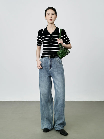 [Nuevo producto] Pantalones vaqueros de pierna ancha estilo retro americano CAREMIND, pantalones holgados con drapeado hacia adelante y nicho 