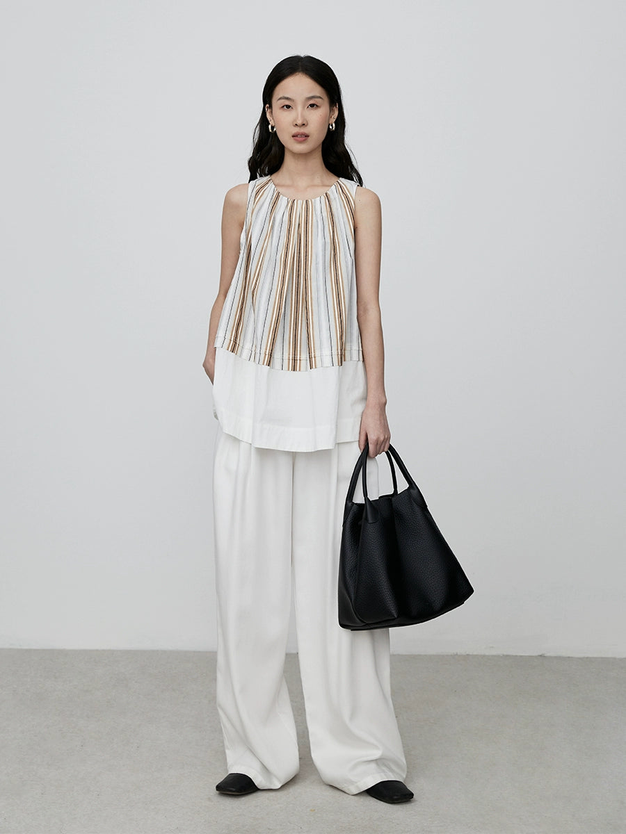 CAREMIND Versión coreana de chaleco suelto sin mangas a rayas de color a juego, top con tirantes para vacaciones de verano 