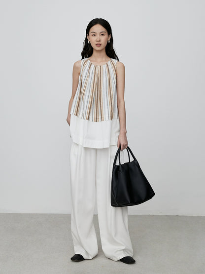 CAREMIND Versión coreana de chaleco suelto sin mangas a rayas de color a juego, top con tirantes para vacaciones de verano 