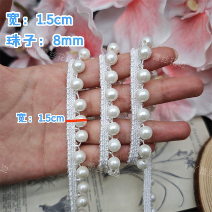 3704 Cheongsam Hanfu de estilo chino con encaje de perlas de imitación enhebrado a mano en blanco, accesorios decorativos para sombreros y escotes.