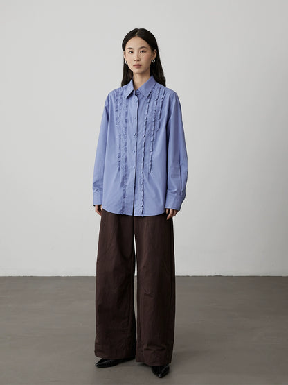 [Jacinto] CAREMIND camisa clásica azul romántica nicho empalme hongo borde manga larga top mujer otoño 