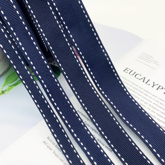 3858 Punto 0,7 cm-2,5 cm cinta jacquard azul marino cinta de punto de salto blanca ribete en el borde lateral tira de presión accesorios