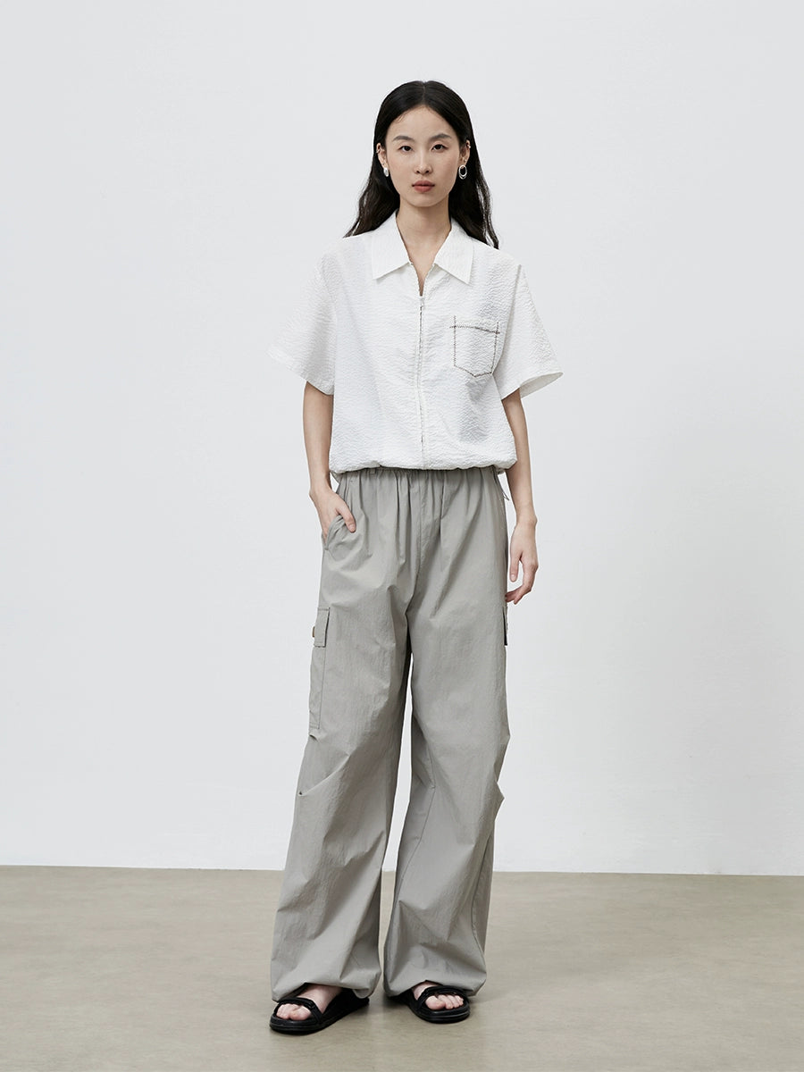 [Sea salt shirt] CAREMIND Japanese-style texture short shirt women's white casual short-sleeved jacket top