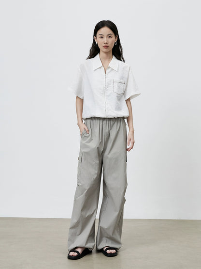 [Sea salt shirt] CAREMIND Japanese-style texture short shirt women's white casual short-sleeved jacket top