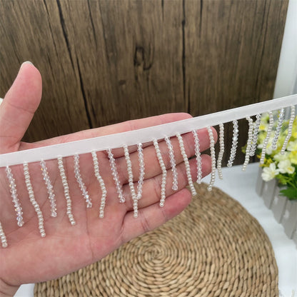 3687 Venta directa de fábrica de ropa de baile con borlas de cuentas hechas a mano de perla blanca de cristal de alta calidad, ropa de boda, bolsos, accesorios, encaje de cuentas