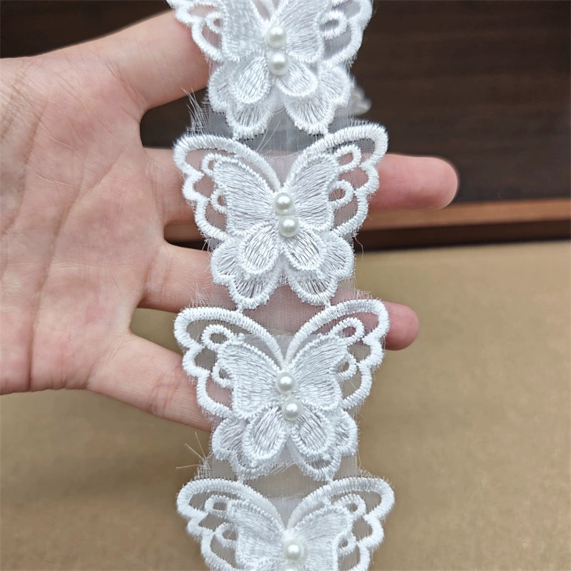 3662★ Bordado de poliéster de organza de alta calidad, cuentas tridimensionales de doble capa, encaje de mariposa, accesorios de ropa para vestido de novia DIY