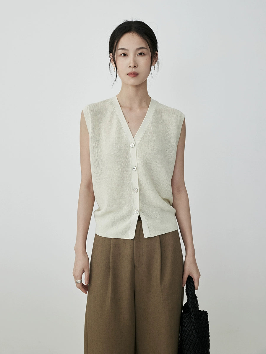 [Summer Partner] CAREMIND four-color sleeveless V-neck breathable knitted vest, thin outer wear vest