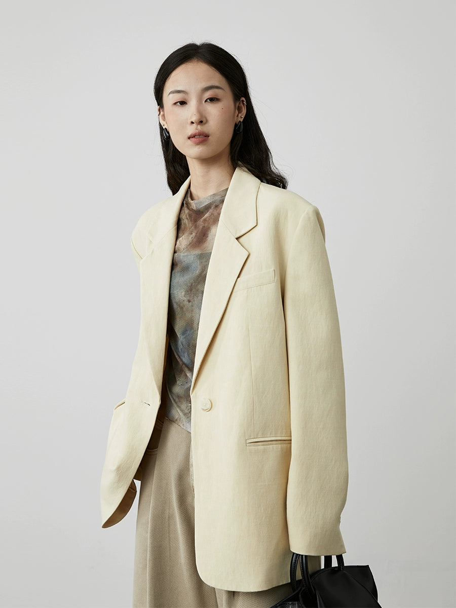 [Departamento de Naturaleza Viajero] Chaqueta de temperamento suelto CAREMIND Traje de lino tencel para mujer 