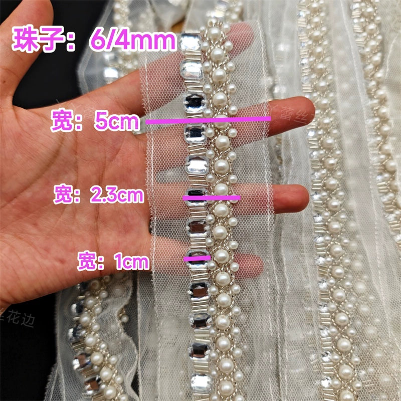 3678 Nueva malla blanca de perlas, cinta de encaje con cuentas hecha a mano, accesorios decorativos para boda Hanfu