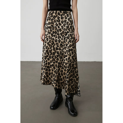 Falda con estampado de leopardo de estilo americano CAREMIND, falda larga con trazo oblicuo irregular y forma de A 