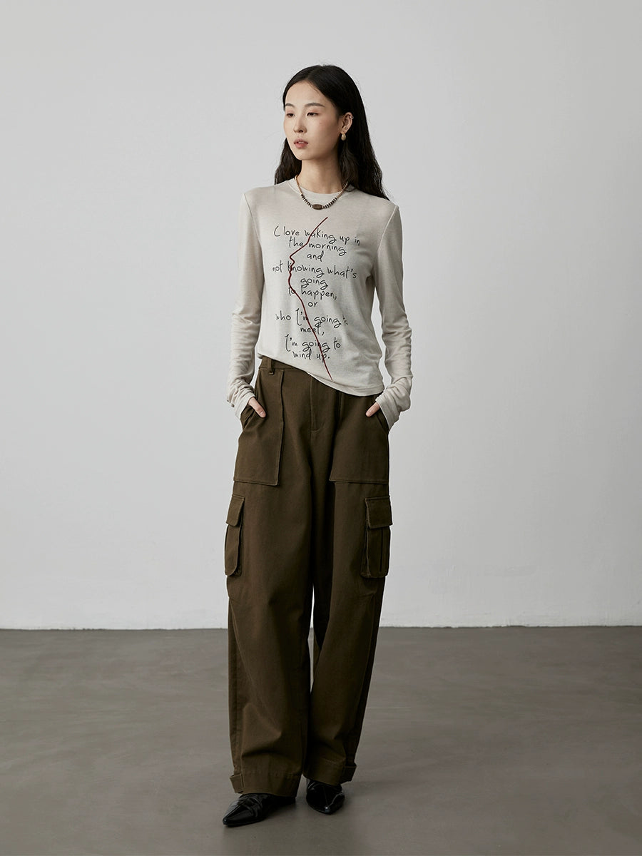 [City Tooling] Pantalones de trabajo holgados y rectos color verde oliva CAREMIND para mujer, de cintura alta, con múltiples bolsillos y pernera ancha 