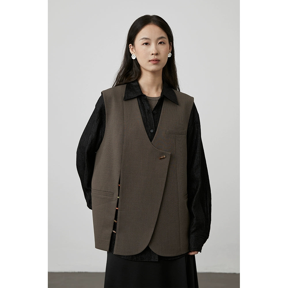 [View] CAREMIND brown silhouette stacked suit vest Chinese beaded element vest jacket