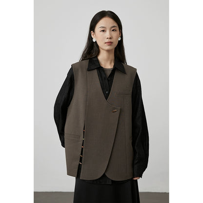 [View] CAREMIND brown silhouette stacked suit vest Chinese beaded element vest jacket