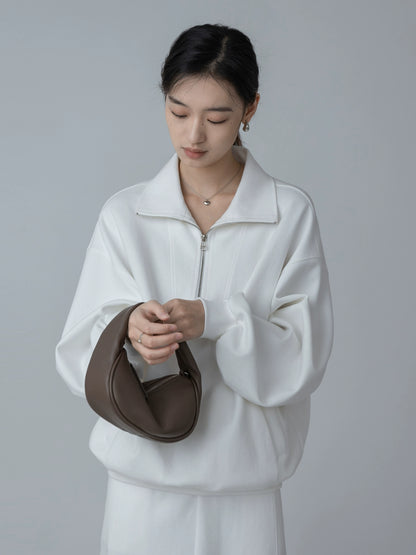 [Oferta por tiempo limitado] Suéter blanco con media cremallera CAREMIND para mujer, traje premium de temperamento de otoño 2024 