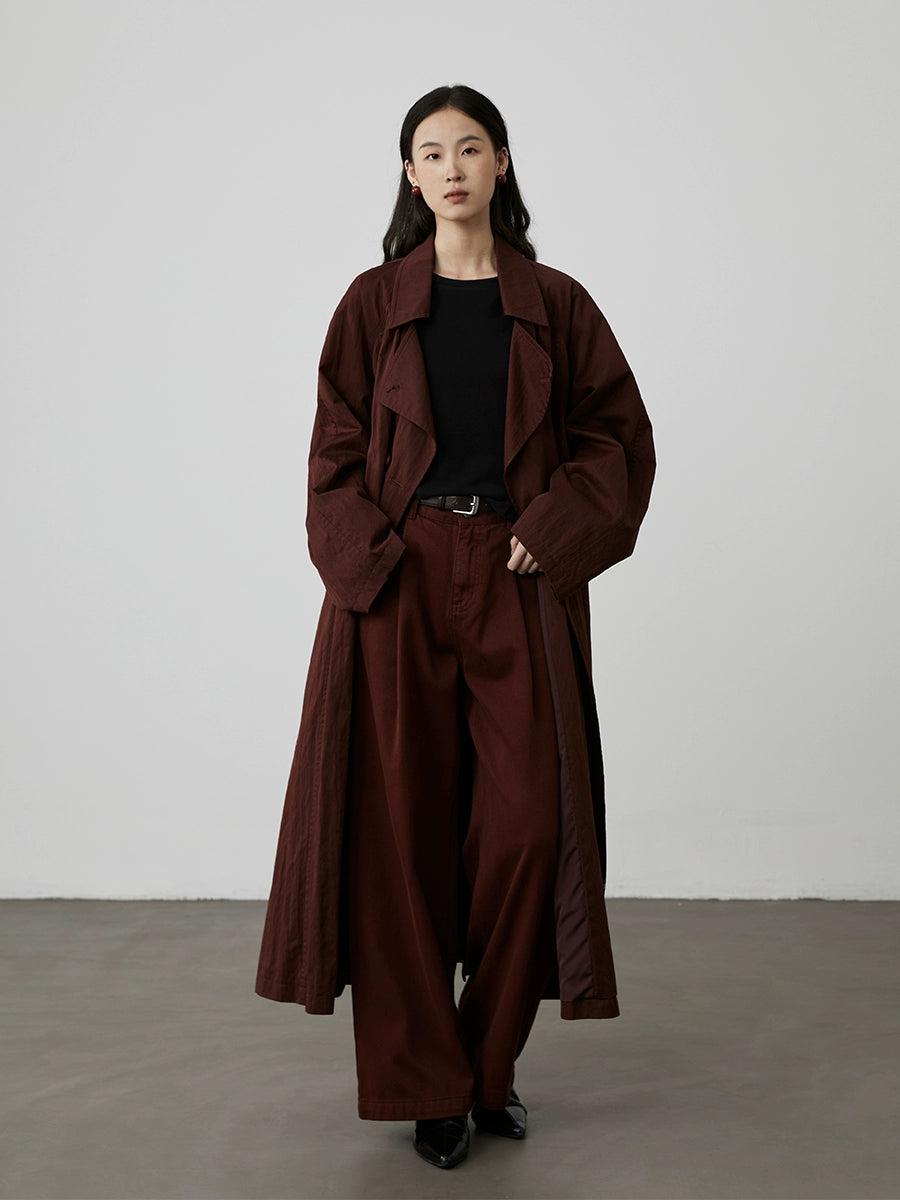 [Street Slack] CAREMIND retro dark red high-waisted jeans autumn new straight drape thin pants