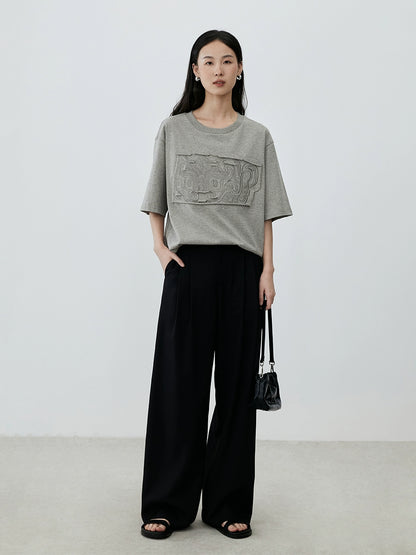 [Totem T-shirt] CAREMIND heavy industry embroidery three-dimensional gray short-sleeved casual half-sleeved salt T-shirt top
