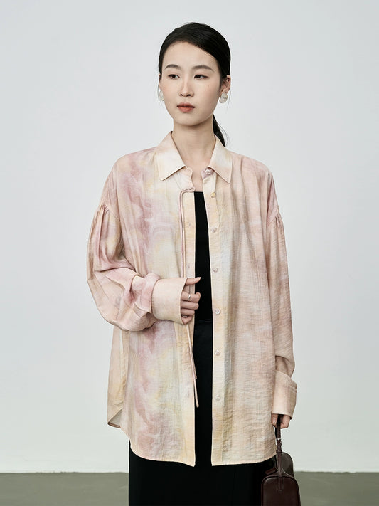 Camisa de verano con botones ahumados y diseño de tinta con efecto melocotón chino de CAREMIND, nueva camisa de manga larga fina con aire acondicionado 