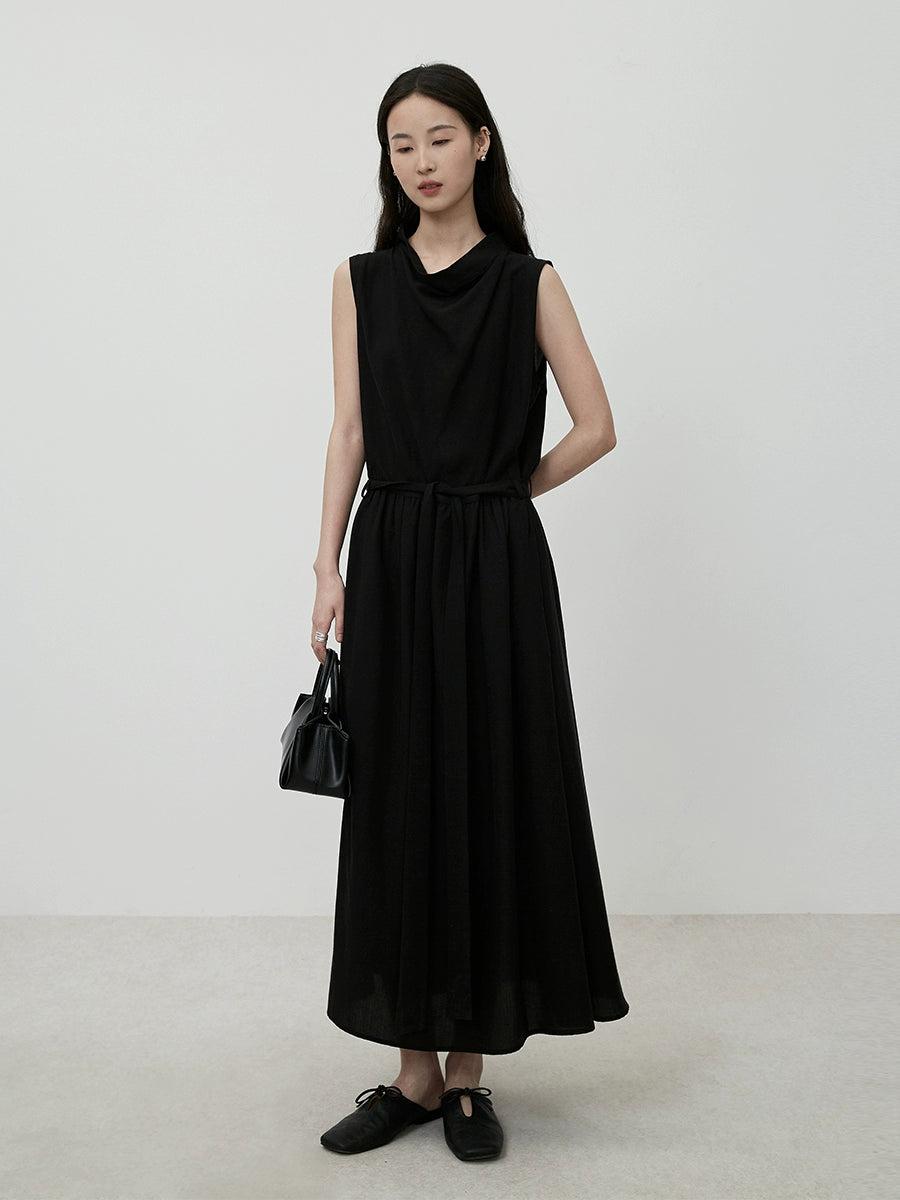 Vestido negro CAREMIND sin mangas con escote en V y diseño de cintura alta, vestido largo sencillo para desplazamientos diarios 