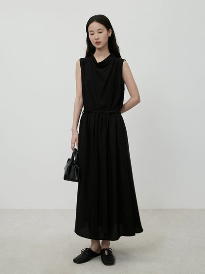 Vestido negro CAREMIND sin mangas con escote en V y diseño de cintura alta, vestido largo sencillo para desplazamientos diarios 