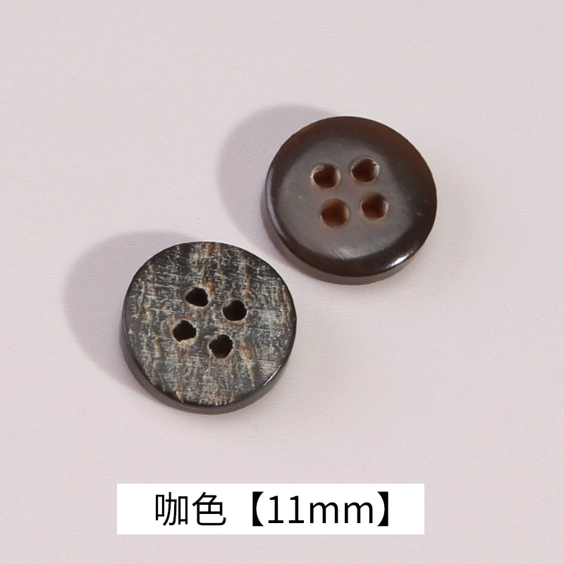 3326★  High-grade natural real horn buttons men's and women's retro cotton and linen polo shirt shirt buttons black coffee small buttons