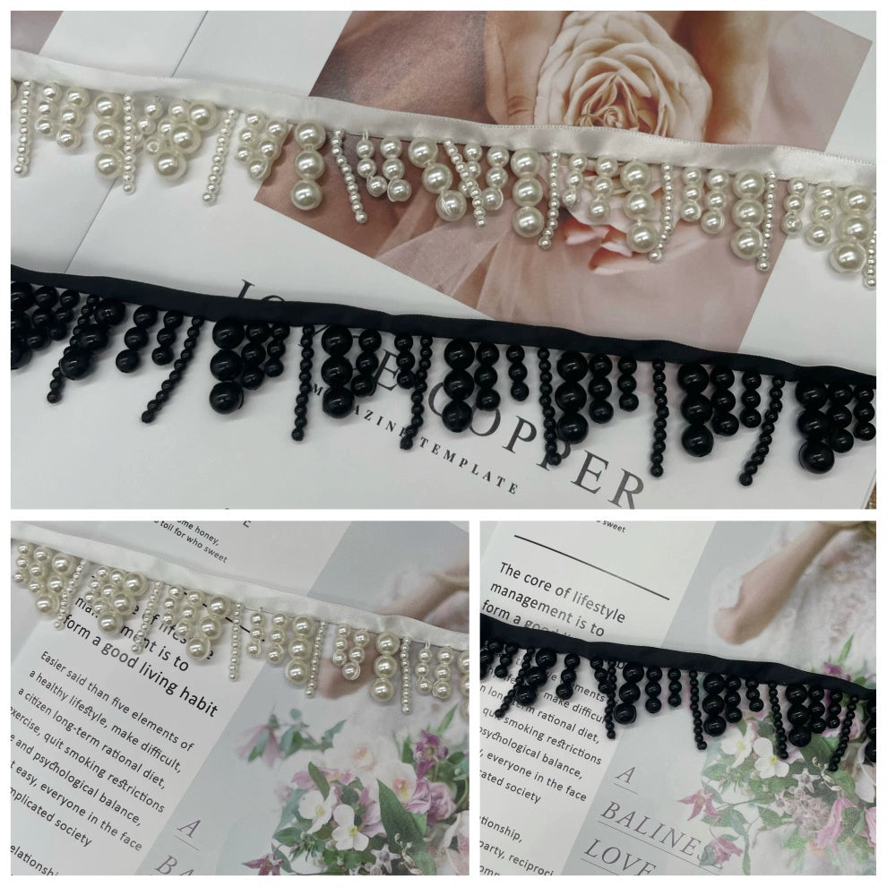 Accesorios de encaje de perlas de alta calidad de 3689 cm de ancho, con flecos, hechos a mano, para decoración de ropa, pequeños accesorios fragantes, falda DIY