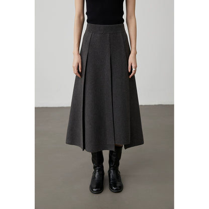 [Falda tejida de lana estilo salón político] Falda plisada de color sólido CAREMIND Falda de lana mediana y larga de otoño e invierno para desplazamientos versátiles 