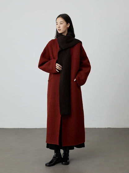 [Abrigo rojo] CAREMIND ligero de lujo rojo cinabrio sin cuello de doble cara abrigo de lana perezoso de alta gama otoño e invierno 