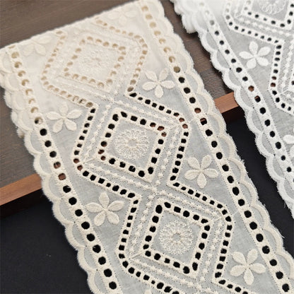 Tela vintage de algodón blanco albaricoque, con borde engrosado, bordado bilateral, 10,5 cm de ancho, hecha a mano, 3786