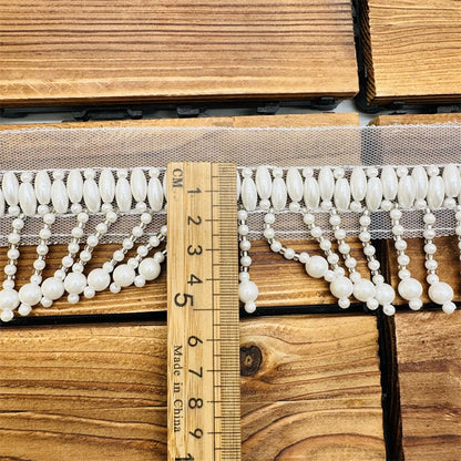 3686 Encaje para ropa con flecos y cuentas para la industria pesada, hecho a mano, para decoración de cortinas, cuentas colgantes, accesorios de malla de encaje de perlas