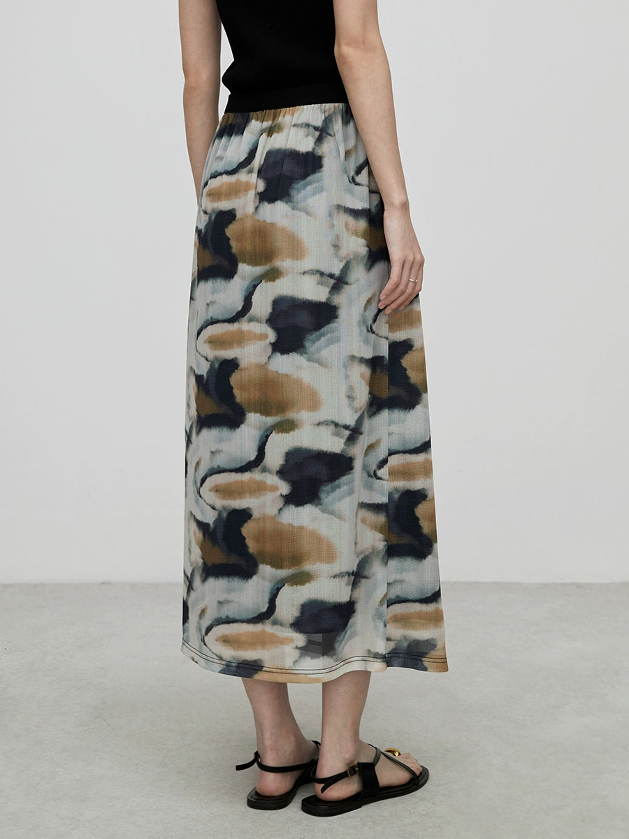 [Falda de montaña lejana] Falda de color de temperamento de alta gama CAREMIND Falda de manchas irregulares de estilo nacional nuevo para mujer 