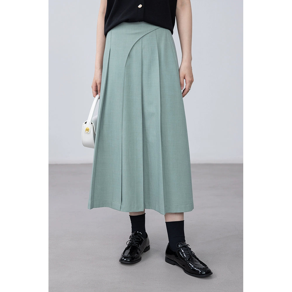 [Oferta especial por tiempo limitado] Falda plisada de cintura alta con diseño elegante, falda larga que cubre la cadera con personaje A para mujer 