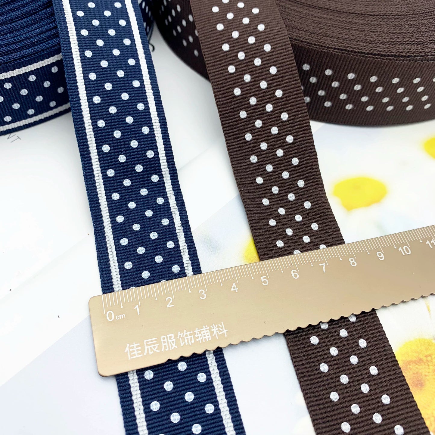 3872 Tira de costura con estampado de lunares de 3 cm para pantalones, borde lateral, accesorios para ropa, textiles para el hogar