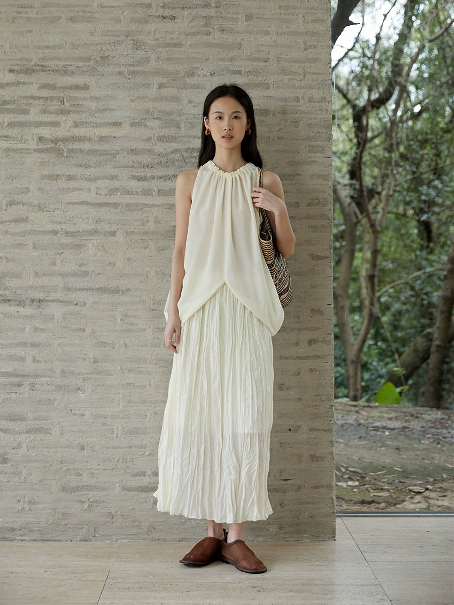 [Fragancia oscura] Chaleco sin mangas con textura de jacquard con patrón oscuro suave de CAREMIND, falda plisada estilo vacaciones 