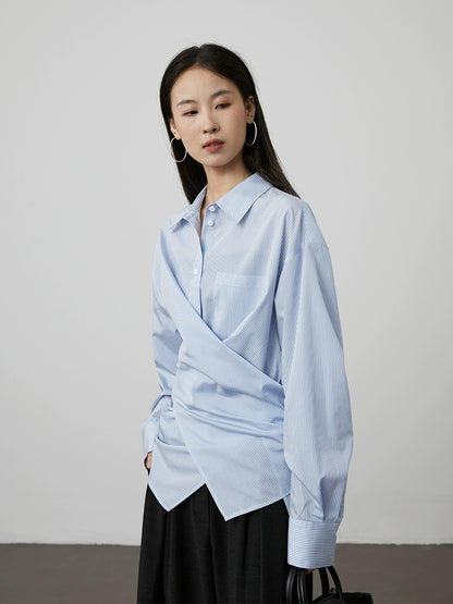 [Rayas remodeladoras] Camisa de rayas múltiples de una sola prenda CAREMIND, chaqueta de diseño de manga larga de algodón antiarrugas 