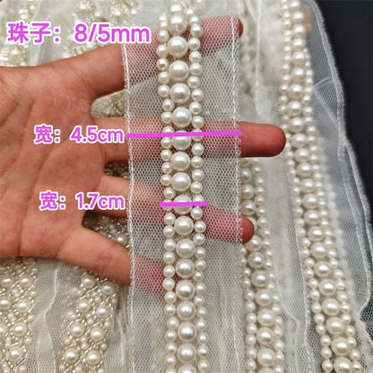 3678 Nueva malla blanca de perlas, cinta de encaje con cuentas hecha a mano, accesorios decorativos para boda Hanfu