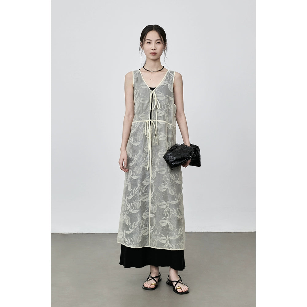 CAREMIND Vestido tipo chaleco sin mangas con relieve fino, blusa exterior holgada con tirantes apilados para mujer 