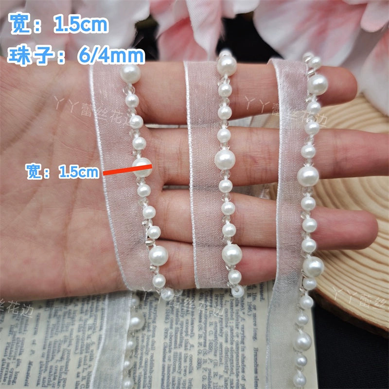 3708 Ropa hecha a mano DIY, decorativa, con cuentas, cordón de encaje, perla, cuello cheongsam, puños, borde con accesorios de ropa