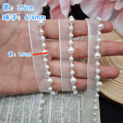 3708 Ropa hecha a mano DIY, decorativa, con cuentas, cordón de encaje, perla, cuello cheongsam, puños, borde con accesorios de ropa