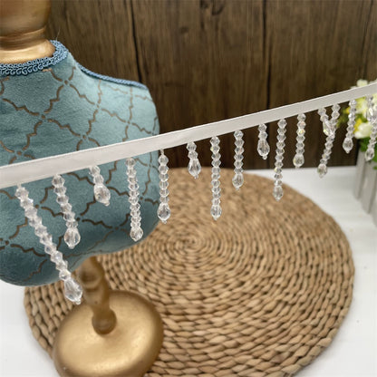 3690 Ancho 5,5 cm, cristal colgante con cuentas y flecos de encaje para ropa, empalme de boda, tocado, cortina, lámpara de escritorio, accesorios de decoración