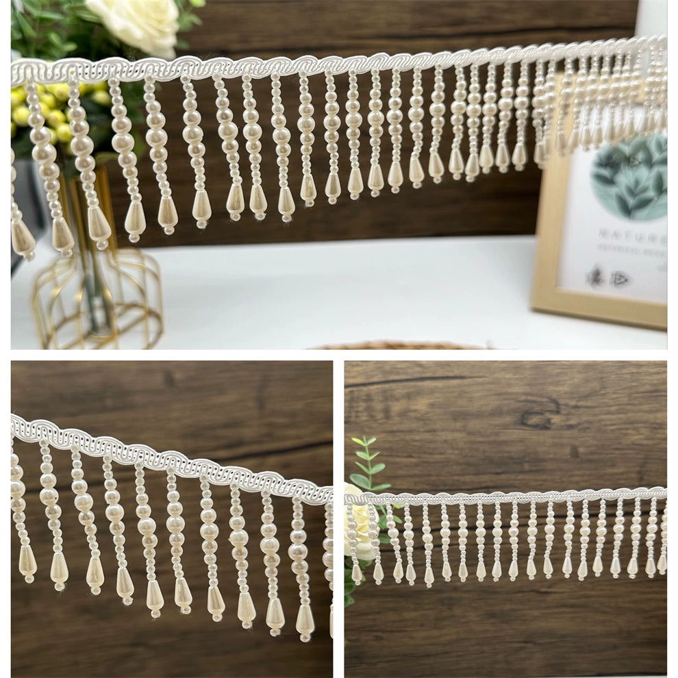 3709 Exquisito sombrero de encaje de perlas hecho a mano de estilo étnico con flecos, accesorios de encaje, accesorios de ropa de bricolaje, collar, cortina de cuentas