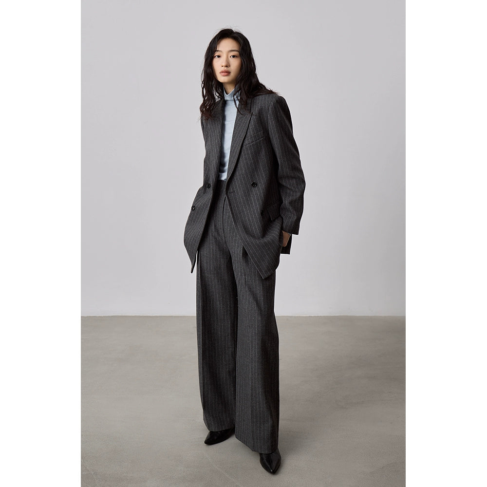 [Oferta especial por tiempo limitado] Blazer de rayas premium, pantalón de traje drapeado, para viajar con un conjunto completo de ropa 