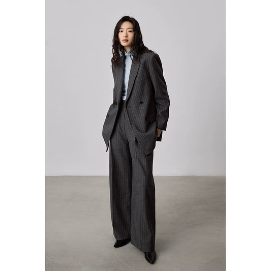 [Oferta especial por tiempo limitado] Blazer de rayas premium, pantalón de traje drapeado, para viajar con un conjunto completo de ropa 