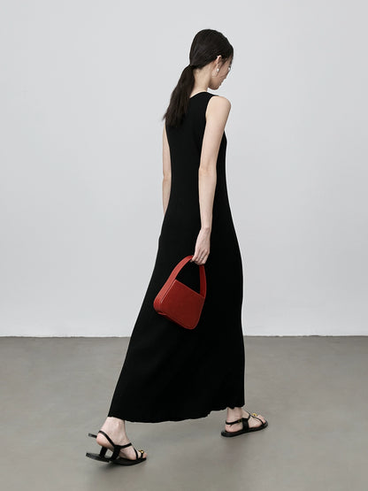 Vestido tipo chaleco sin mangas con escote en U negro de CAREMIND Vestido de tencel con parte inferior entallada y caída mediana 