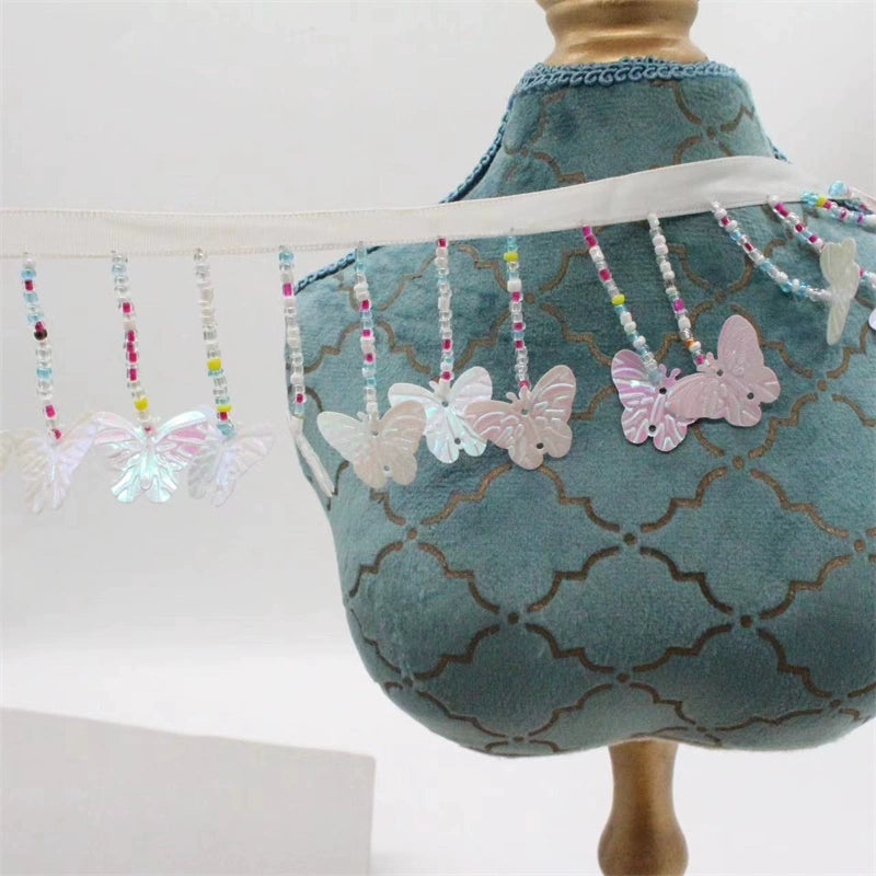 3701 Exportación, accesorios de encaje con cuentas y flecos de lentejuelas, tela para cortinas, bricolaje, decoración de encaje con cuentas hecha a mano