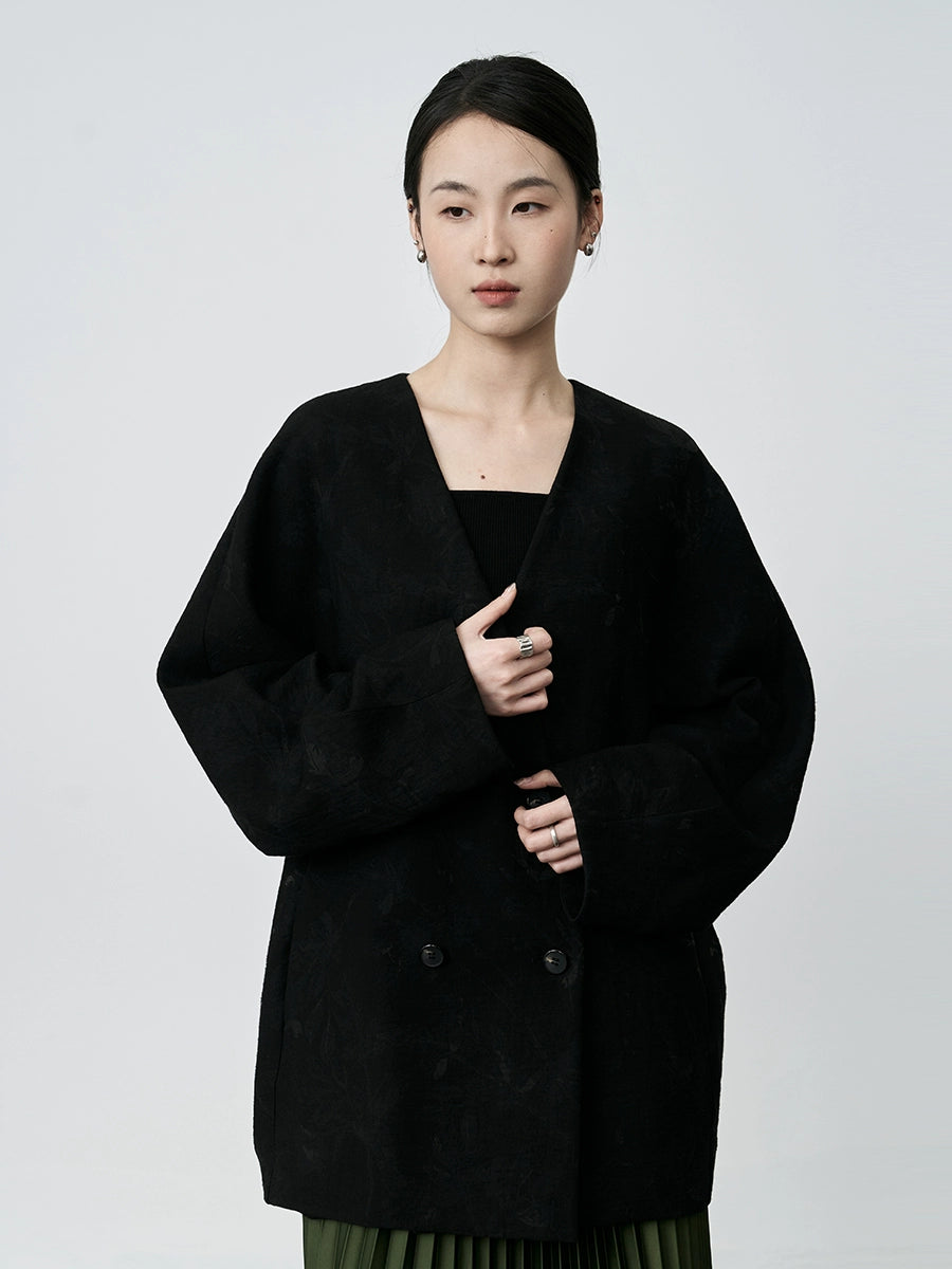 CAREMIND, elegante traje negro sin cuello, diseño chino, estampado oscuro, jacquard, exquisito abrigo para mujer 