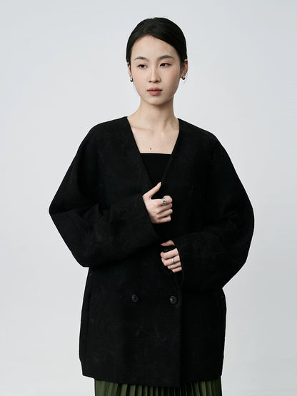 CAREMIND, elegante traje negro sin cuello, diseño chino, estampado oscuro, jacquard, exquisito abrigo para mujer 