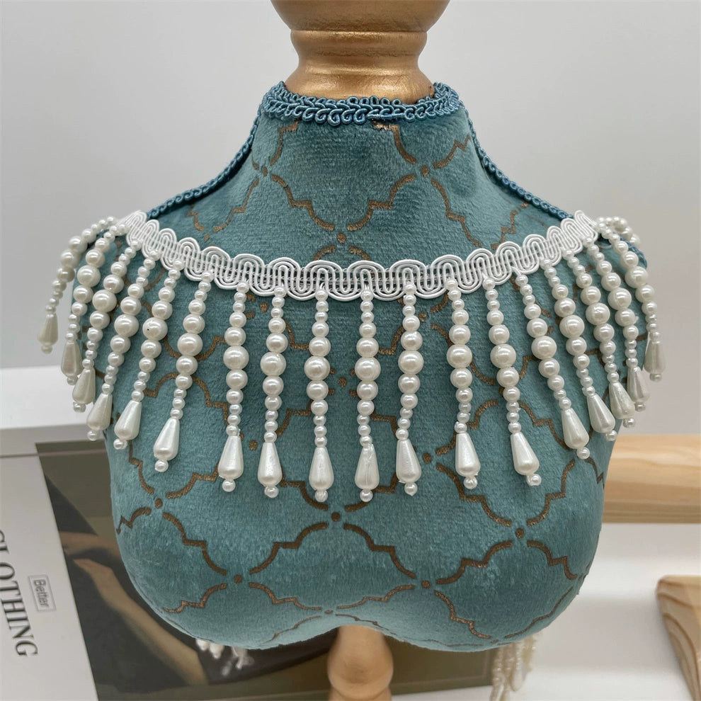 3709 Exquisito sombrero de encaje de perlas hecho a mano de estilo étnico con flecos, accesorios de encaje, accesorios de ropa de bricolaje, collar, cortina de cuentas